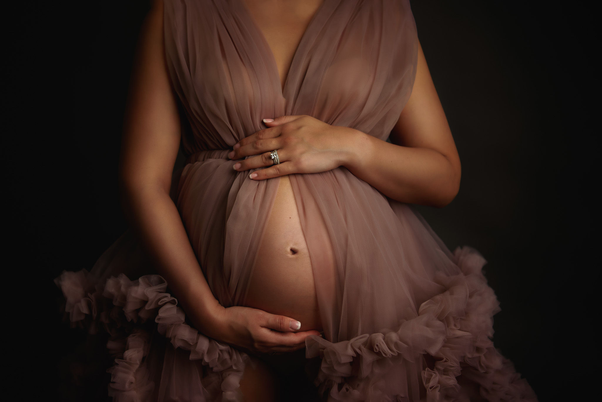mom to be in pink tulle maternity robe tampa birthing centers